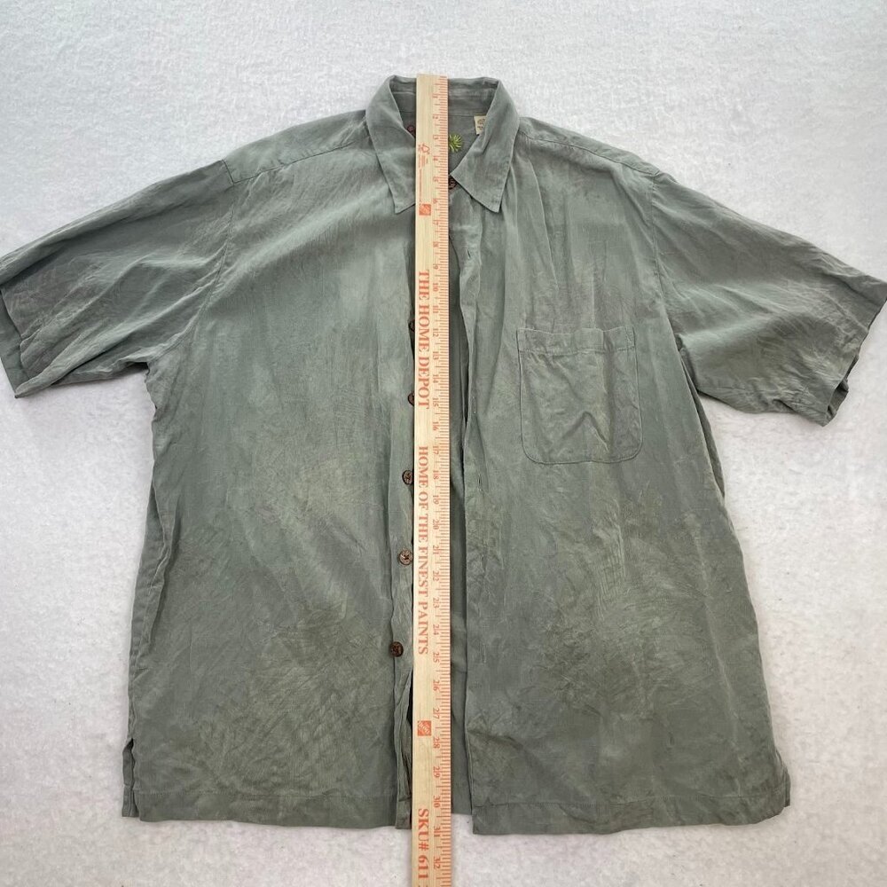 Caribbean Men's Green 100% Silk Button Down Collared Shirt Size L - Picture 5 of 5